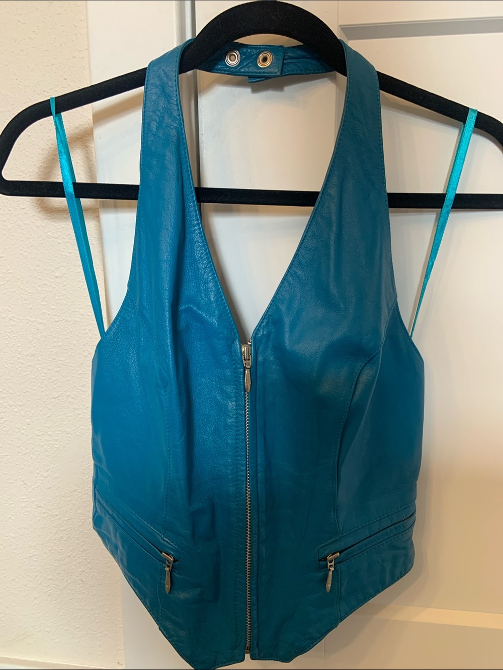 Vintage Wilsons Leather Teal Leather Halter Vest - Bikercore - Vintage late 80’s